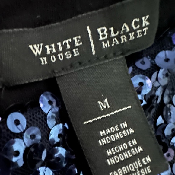 Womens White House Black Market Blouse Sequin Short Sleeve Navy Blue Size M - Picture 6 of 7